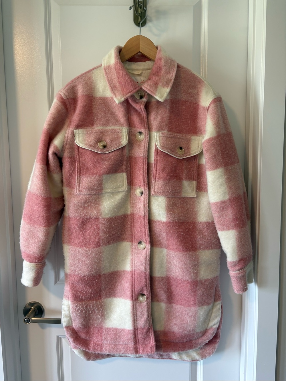 Joe Fresh x Jillian Harris Quilted Plaid Shacket Pink White Size Small - Picture 2 of 10